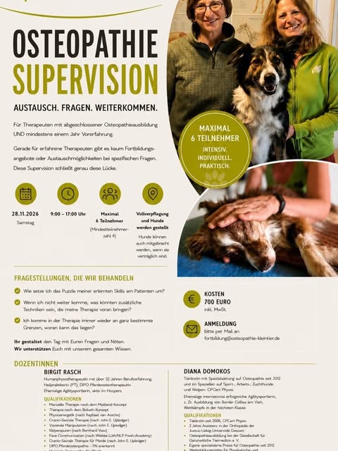 Ankündigung einer Osteopathie-Supervision aus Dianas Praxis